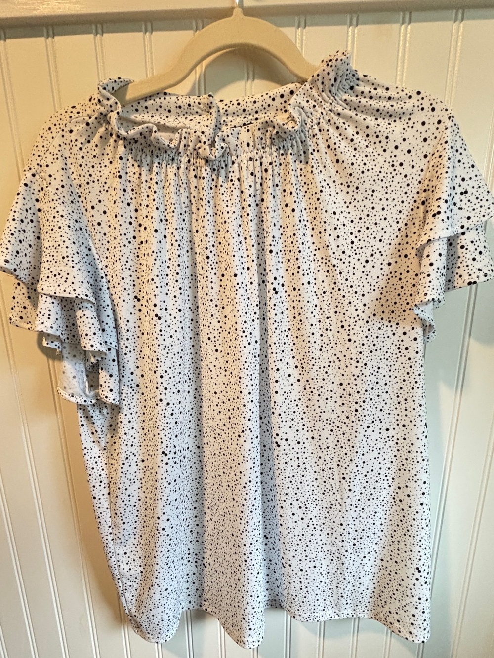 Adrianna Papell White Polka Dot Ruffle Sleeve Blouse
